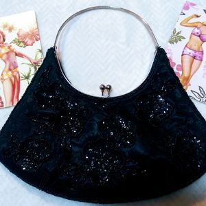 Vintage Beaded Black Clutch